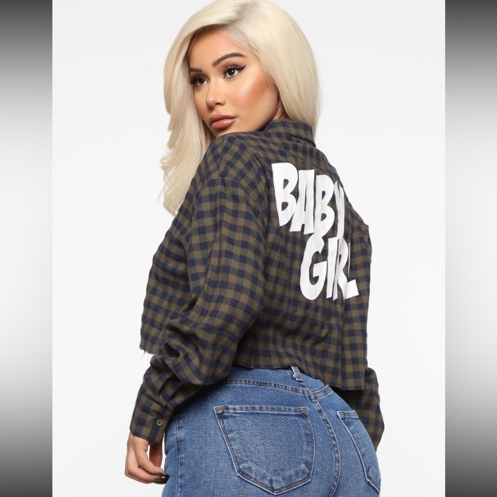 Baby Girl Plaid Top - Olive Combo - FASHION NOVA